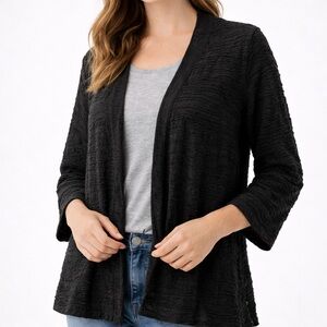 Eileen Fisher Black Textured Open Front Cardigan Size M